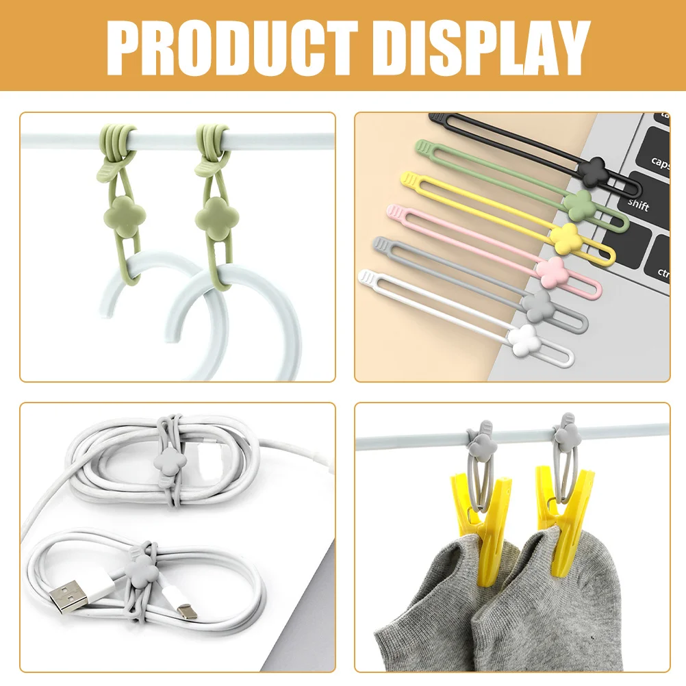 

12pcs Silicone Ties Cord Wraps For Data Cable Organizers Reusable Wire Ties Cord Management Strap Cable Holder