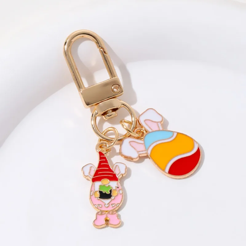 Cute Colorful Easter Eggs Elderly Enamel Keychain Cartoon Animal Rabbit Funny Keyring For Making Handmade DIY Jewelry Souvenir