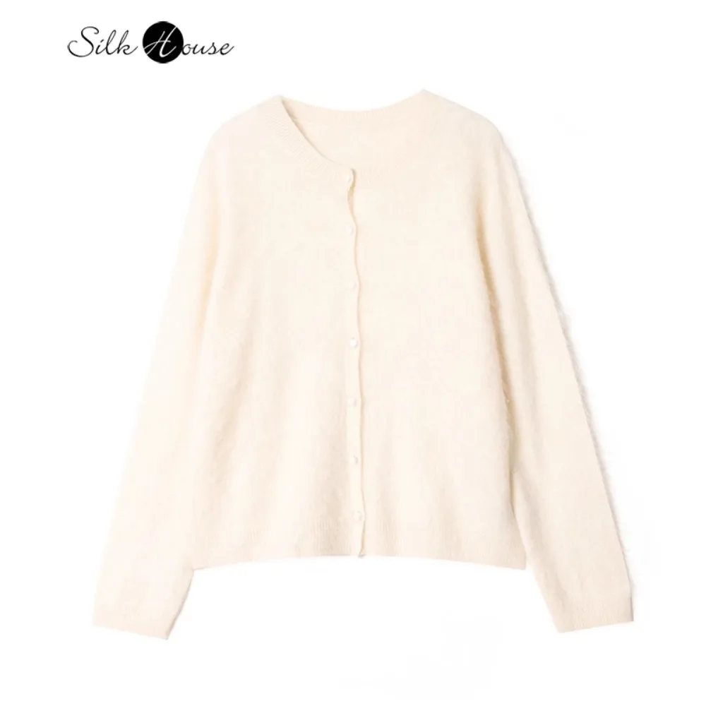 

2025 Fashionable Winter Women's Clothing Round Neck Versatile Single Breasted 10% Cashmere 90% Wool Cardigan Sweater Coat