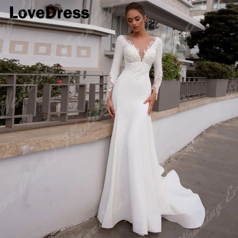 

LoveDress Elegant V Neck Mermaid Wedding Dress For Women Illusion Back Lace Appliques Wedding Gown Custom Made Vestidos De Novia