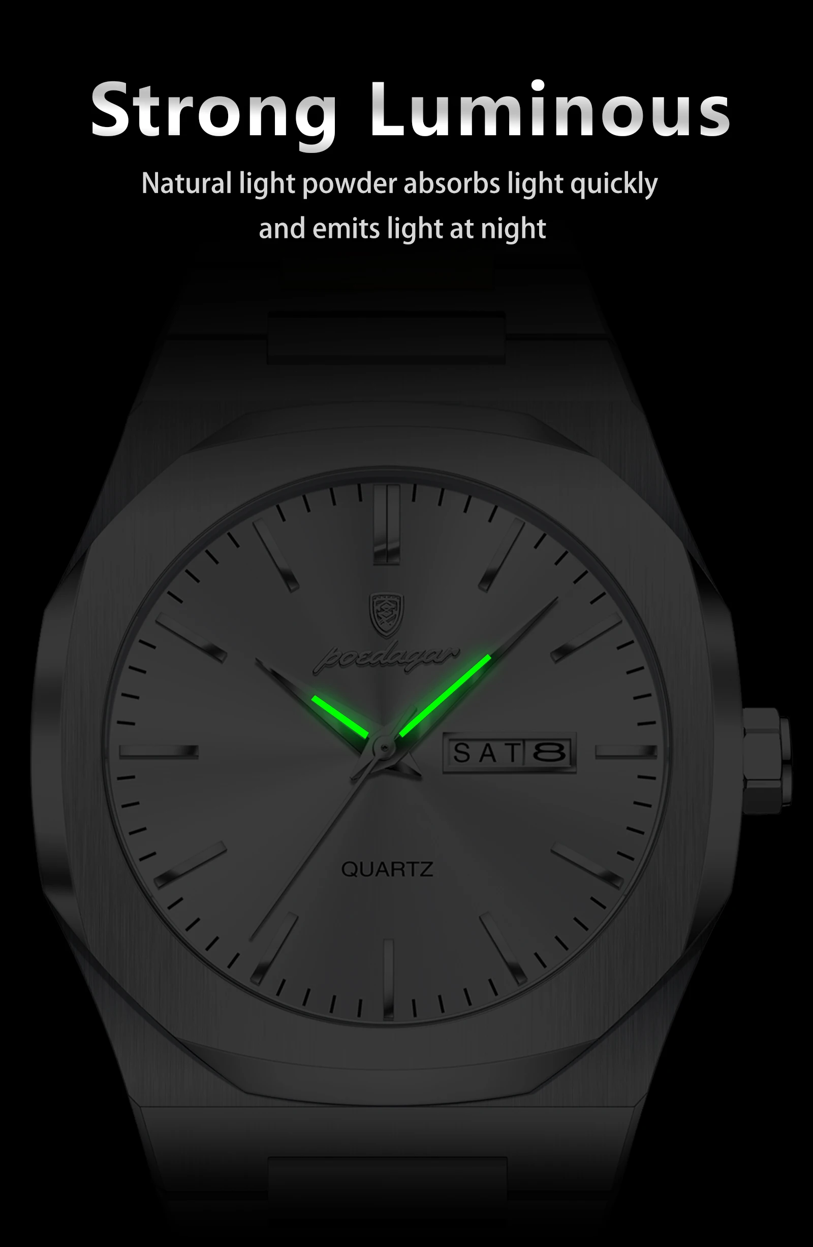 POEDAGAR Mode Marke Männliche Armbanduhr Wasserdicht Leucht Edelstahl Männer Uhr Datum Woche Casual Quarz herren Uhren Reloj – Detail 11