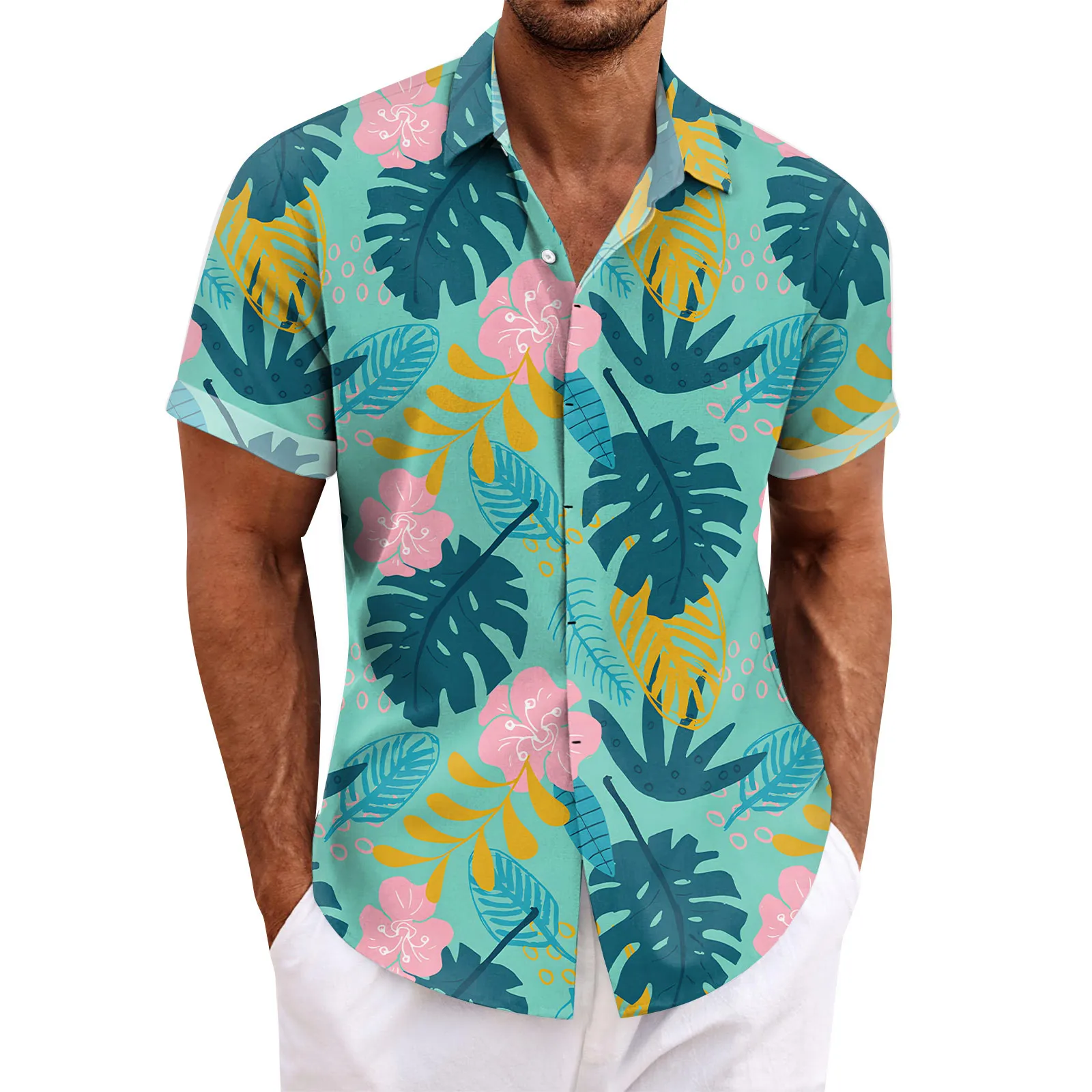 Camisa hawaiana con estampado 3d para hombre, blusa informal hawaiana de manga corta con solapa, Tops de gran tamaño, venta de primavera y verano