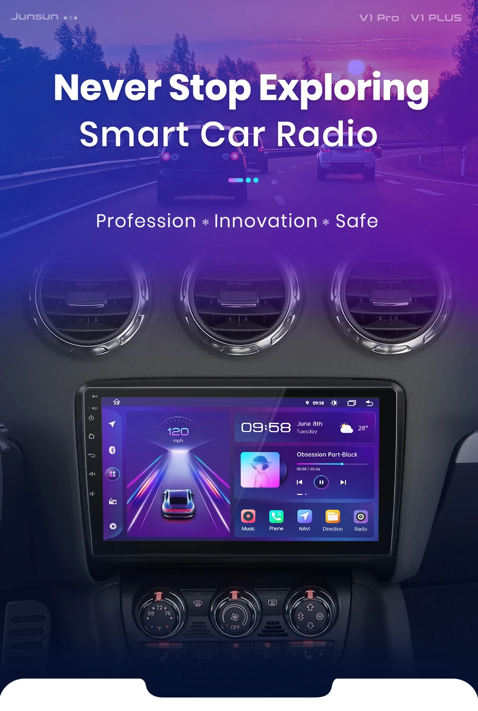 Junsun AI 4G LTE Wireless CarPlay Android Auto Autoradio für Audi TT MK2 8J 2006 2007 2008 2009 2010-2014 GPS Navi BT DSP RDS FM – Detail 1