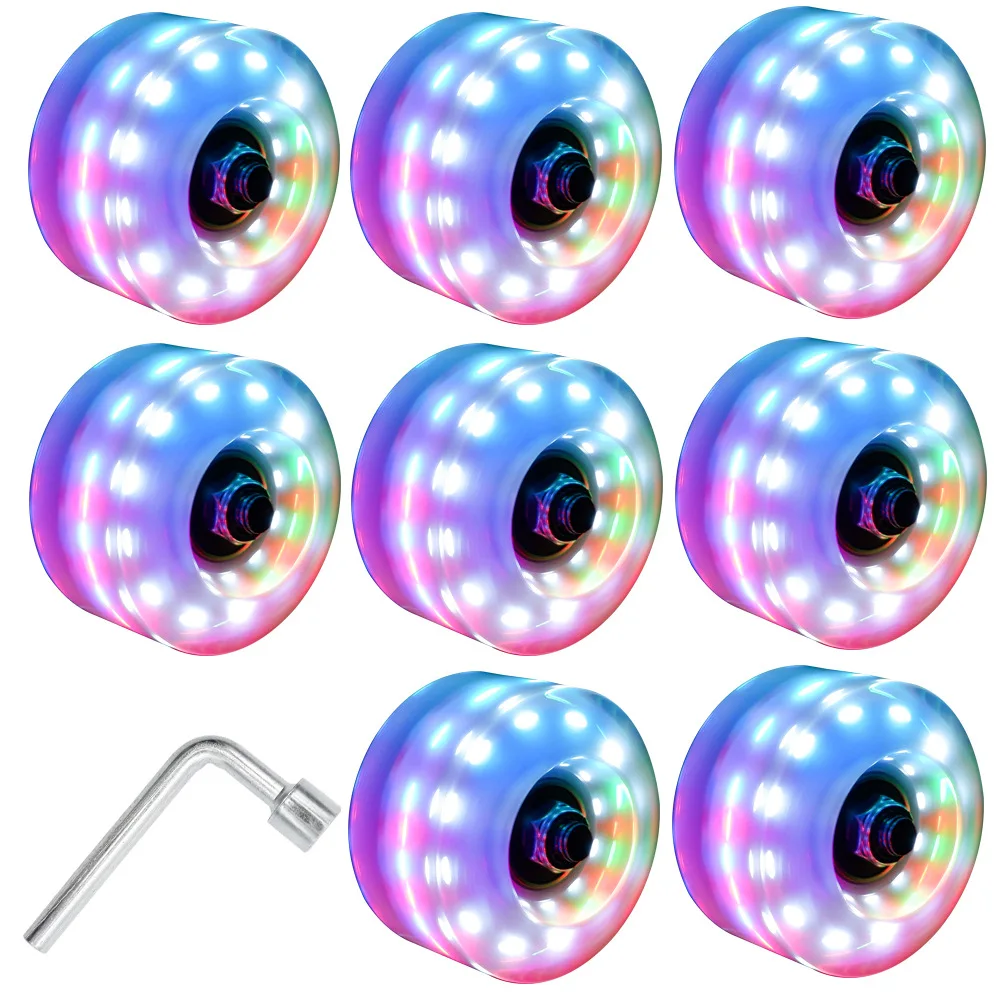 Upgrade Light up Roller Skate Wheels Luminous Skate Wheels Bearings Double Row Skating and Skateboard 32 x 58 mm 82A