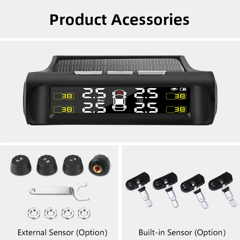 Jansite Smart Car TPMS Tyre Pressure Monitoring System Solar Power Digital LCD Display Auto Security Alarm Systems Tyre Pressure