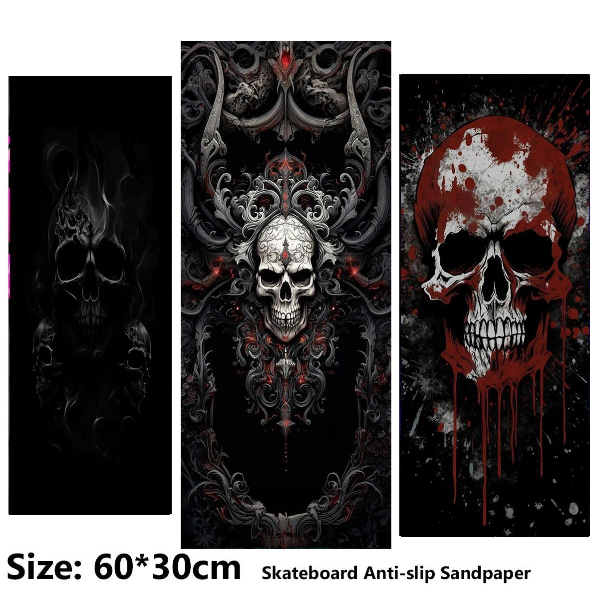 ElecStric Scooter Anti-slip Sticker Sandpaper Skateboard Grip Tape Sheet 60*30cm Red Terrifying Skull Pattern