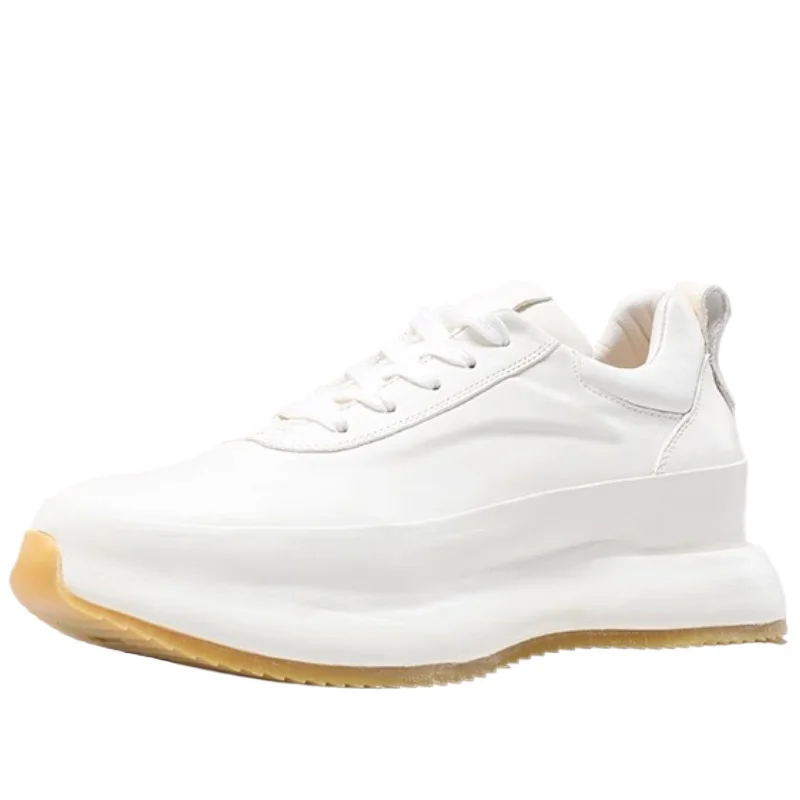 

Белые оксфорды из конской кожи, сшитые вручную, мужские туфли-оксфорды на толстой подошве, увеличивающие рост, повседневные мужские туфли из натуральной кожи