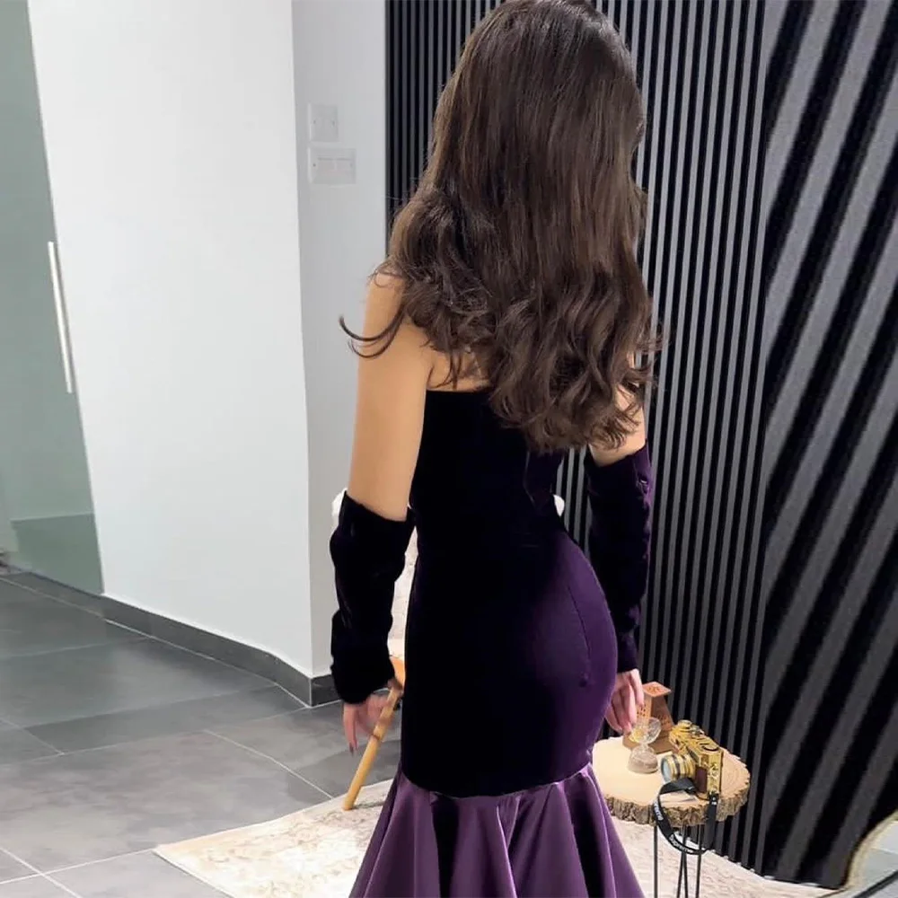 

Velour Mermaid Zipper Back Floor Length Sweep Train Detachable Sleeve Pleats Exquisite and Sexy Elegant Party Dresses Woman 2024