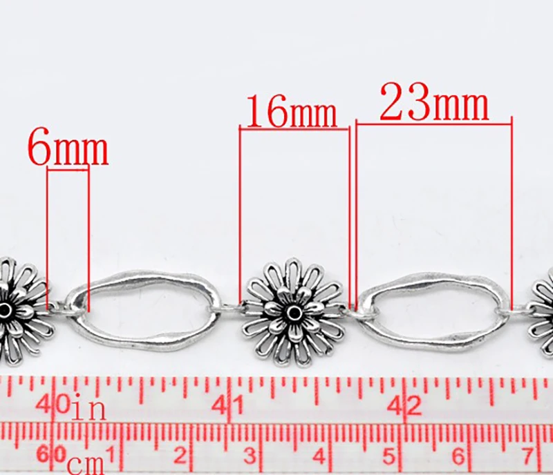 Schöne 1M Silber Farbe Blume Oval Link Kette Erkenntnisse (B14206) – Detail 1