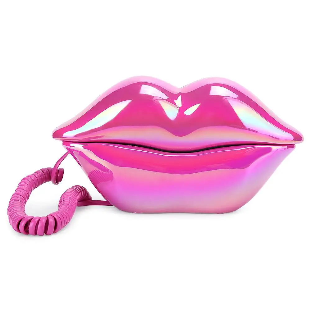 Lips Telephone Hotel Decor Landline Desktop Phone Electroplated Mouth Shape Mini Phone