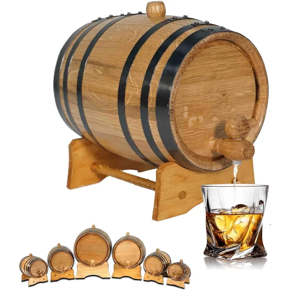 

2 Liter Oak Aging Barrel with Stand, Bung & Spigot - Mini Whiskey Barrels for Home Distilling, Aging Cocktails, Bourbon, Whisky