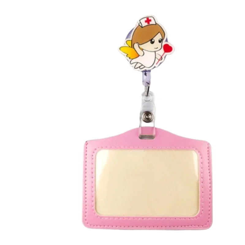 

Nurse Working Permit Case Clip Set Pass Work Card Cover Badge Holder Cartoon Retractable Badge Reel PU Exhibition ID Card Sleeve