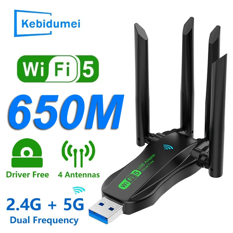 650Mbps Network Card USB 3.0 WiFi Adapter Dual Band 2.4G/5GHz Wi-Fi Dongle 4 Antenna Wireless Receiver For Desktop Laptop PC