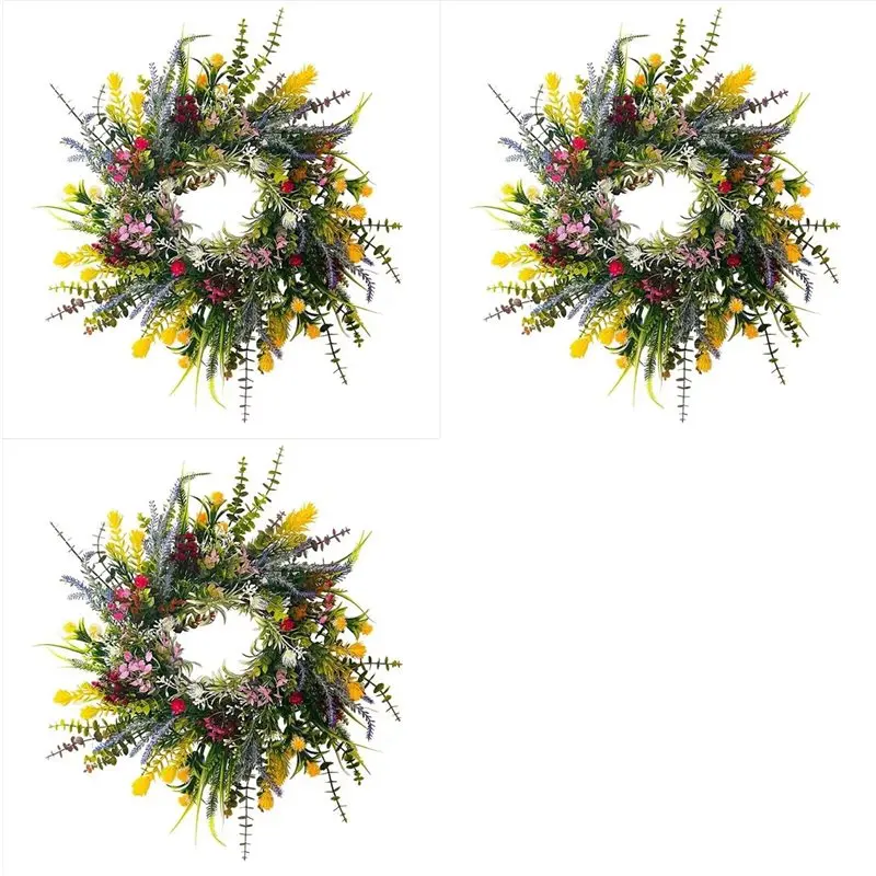 

【ELECTRONIC-ACCESSORIES】3X Spring Wreaths For Front Door 13.8In Outside Welcome Summer Flowers Weatherproof Greenery All Seasons