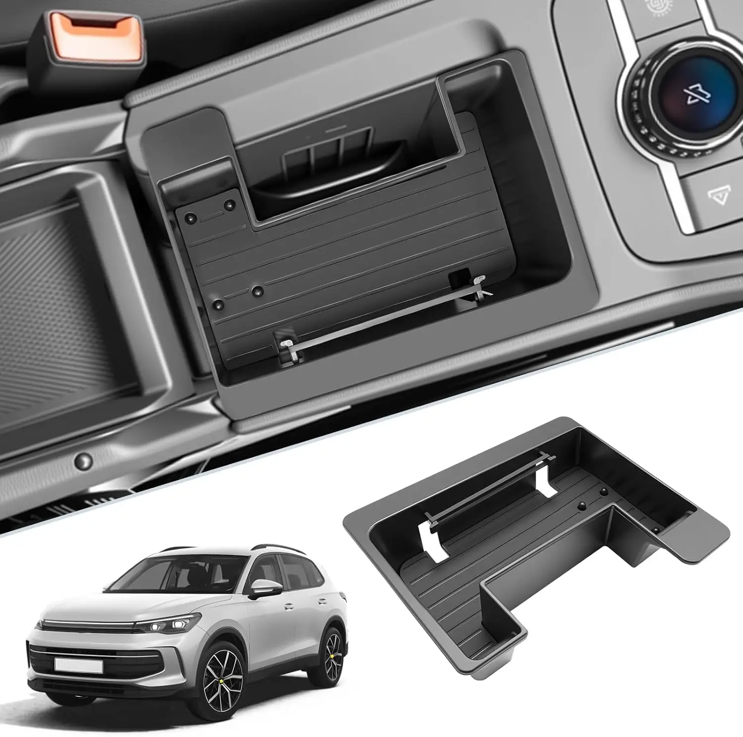

Front Center Console Organizer for 2025 2026 VW Volkswagen Tiguan (S/SE/SE R-Line Black/SEL R-Line) Front Armrest Insert Tray