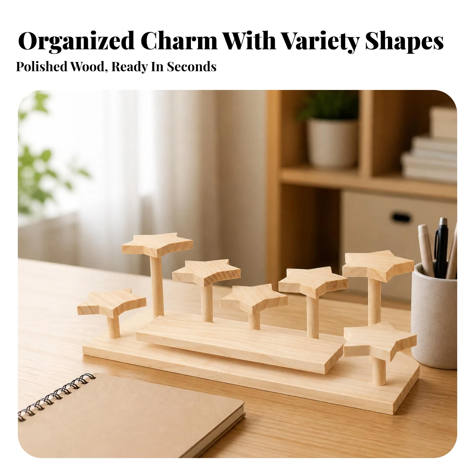 Tabletop Storage Rack with Elevated Platforms Compact Wooden Display Rack Tiered Display Stand Sturdy Wooden Collectible Shelf