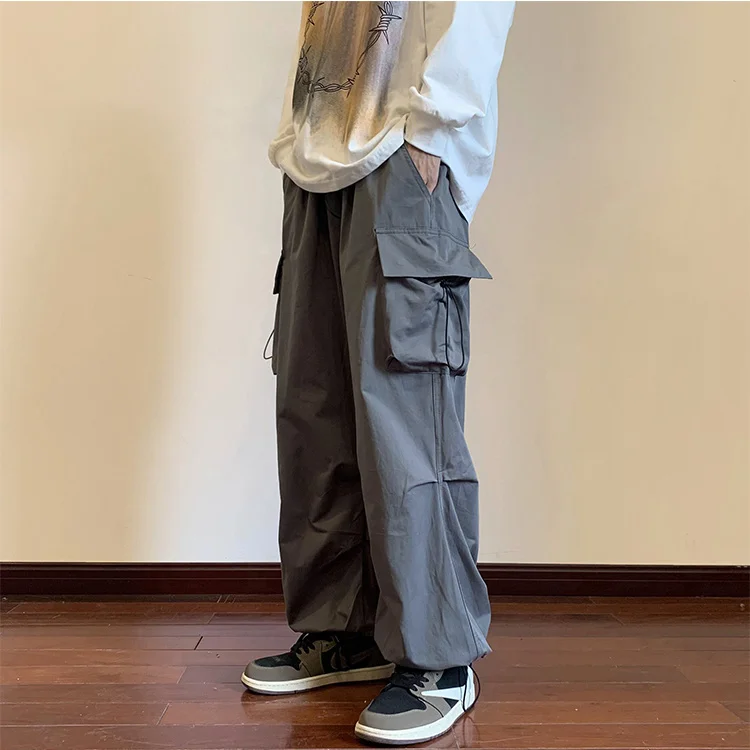 

American street pants ins high street fashion straight overalls men spring and autumn loose drawstring leggings trendy pants y2k