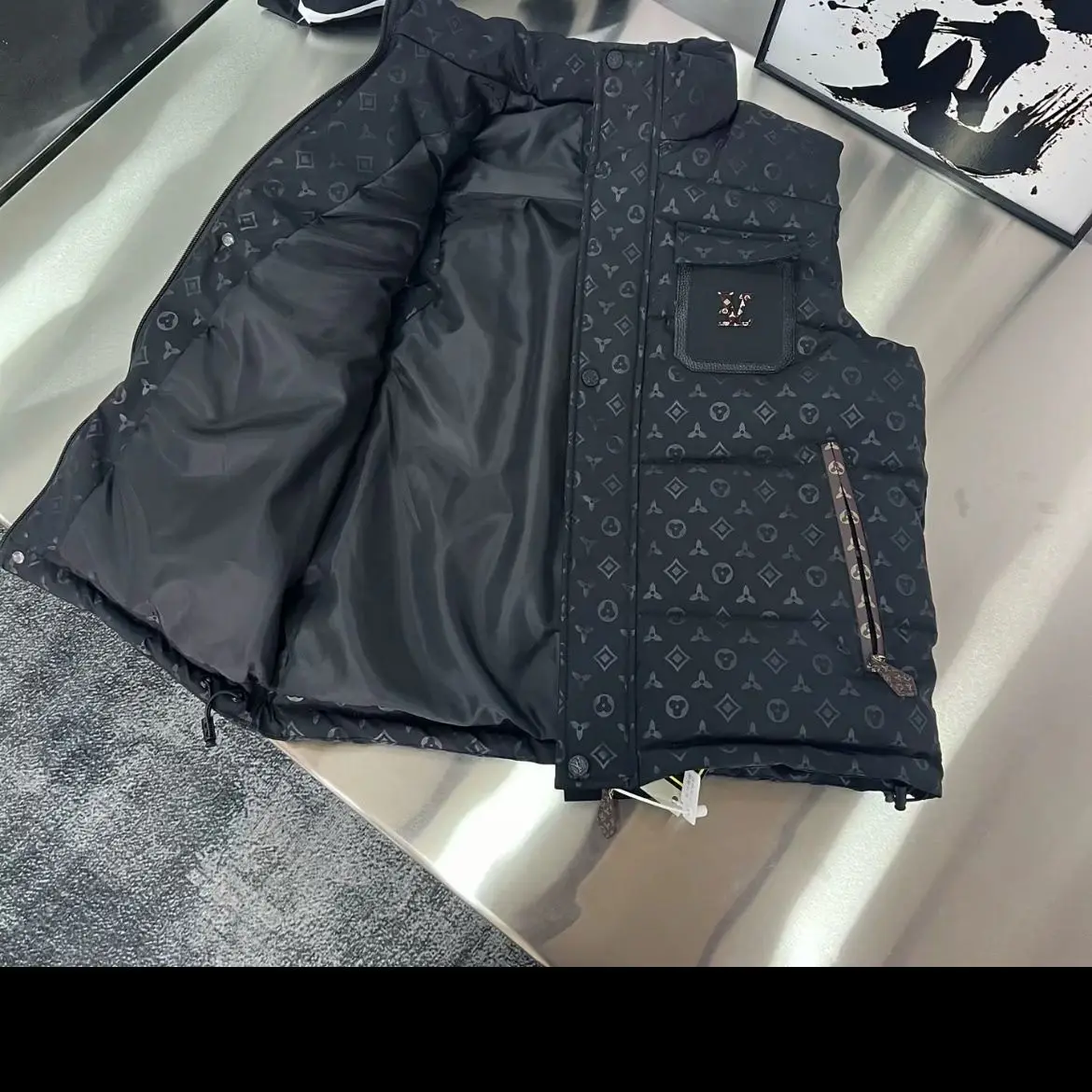 

Letter Print Men's Vest Stand Collar Vintage Fashion Full Print Cotton Jacket