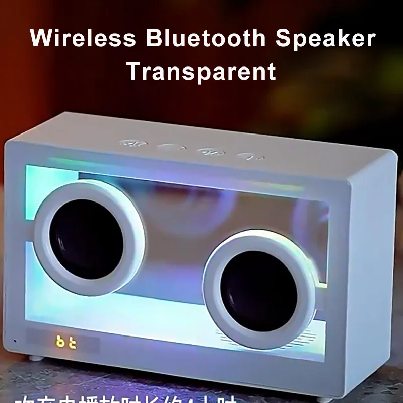 Portable M9 Series Loudspeaker Transparent Wireless Bluetooth Speaker with LED Clock Display TF Card Playback Retro Music Player