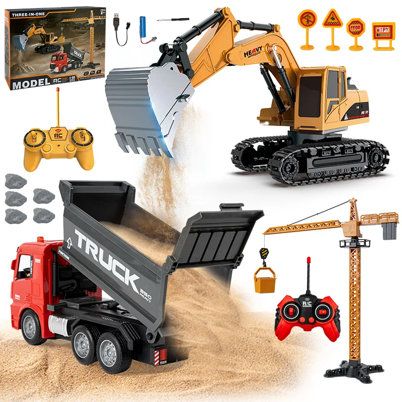 689-846A RC Engineering Vehicle 2.4G 6-Channel 1/22 Simulation Model with Lights Excavator Dump Truck Crane Tower Toys For Kids