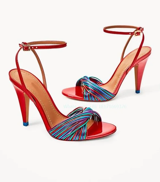 

Design Spike High Heel Slingback Sandals Design Lady Open Toe Buckle Red Dress Sandals Sexy Fashion Colorful Shoes 2024