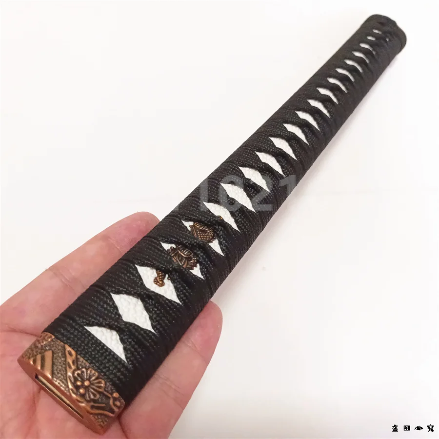 Very Nice 35cm Japan Samurai Tsuka Katana Handle Alloy Fuchi Kashira Menuki For Japanese Sword Fittings New Black Silk Ito