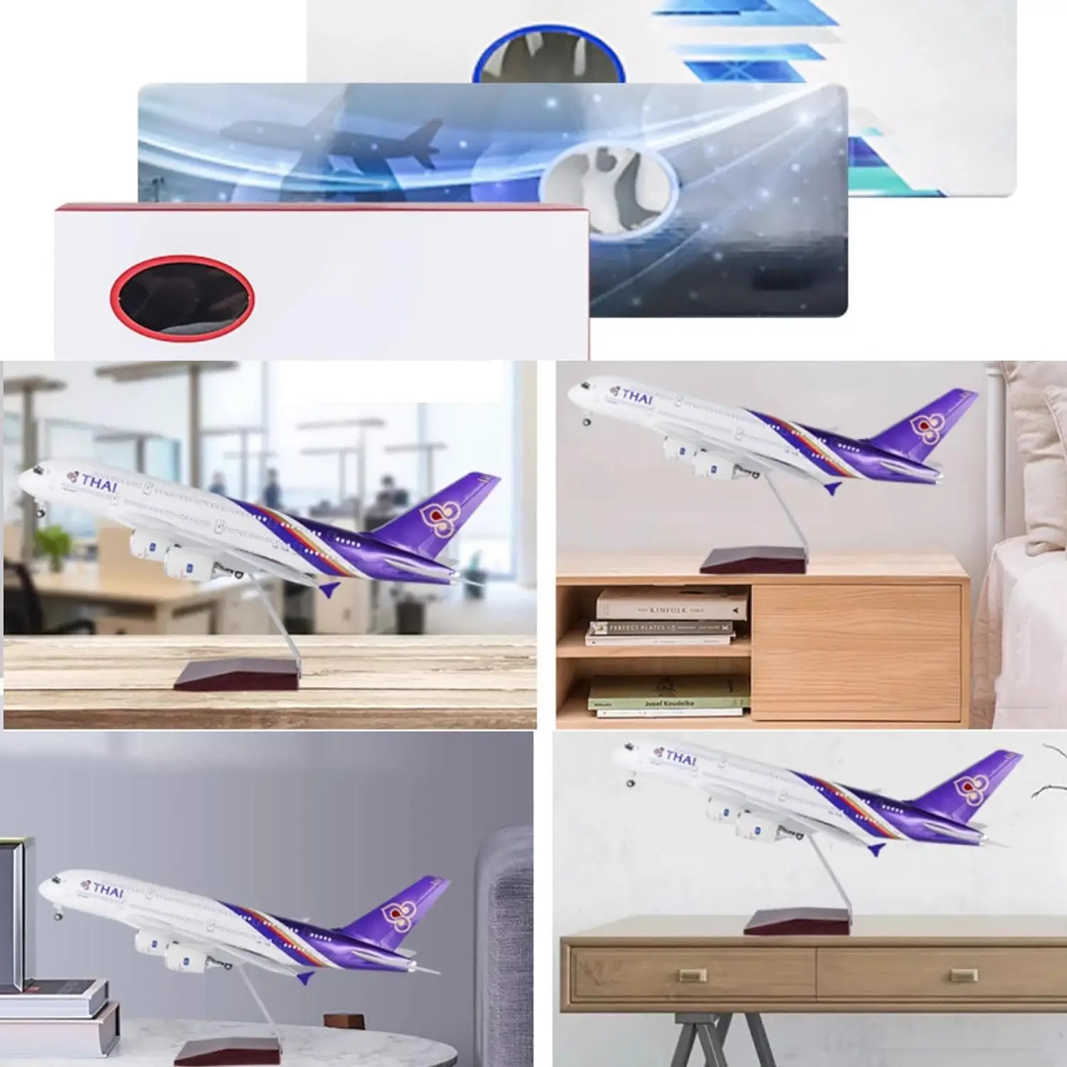 1/160 스케일 47CM A380 모델 비행기 태국 항공 a380 디스플레이 스탠드 성인 소년 어린이 비행기 모델 항공기 장난감 수집