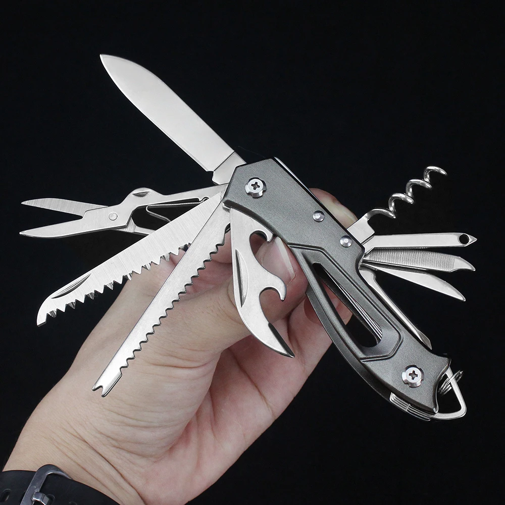 Multitool Folding Swiss Knife Keychain Outdoor Camping Hunting Self defense Pocket Knife Scissor Box Opener Cutter EDC Tool