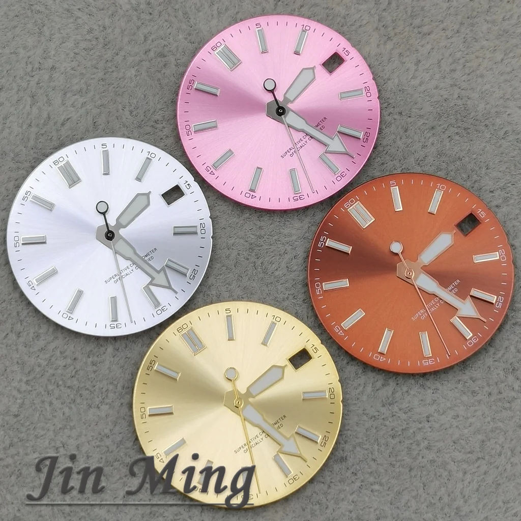 High Quality 28.5mm Sunburst Sterile Watch Dial+Hands 3 O'clock Date Window C3 Green Luminous Fit NH35 NH36 4R35 4R36 7S Movemen