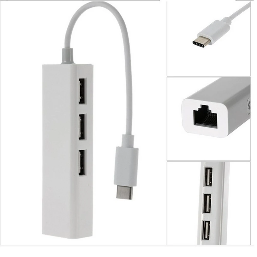 4 in 1 USB Type C to RJ45 Lan Network Card USB2.0 Ethernet Card Hub Splitter Adapter 10GBit/s for Laptop PC Driver Free