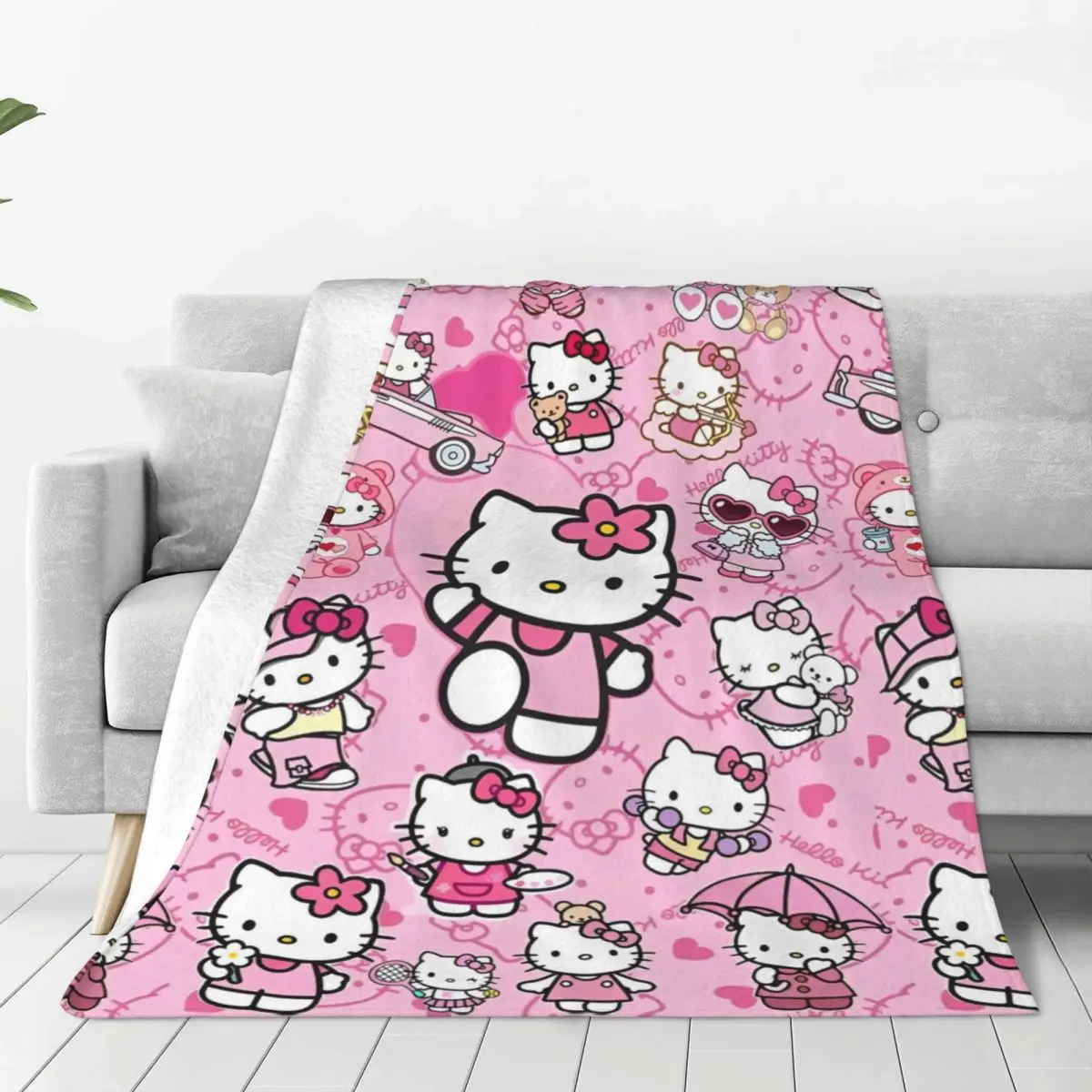 Hello Kitty Sanrio Adorns Cute Soft Warm Blanket Travel Office Plush Bedding Throws Comfortable Flannel Bedspread Sofa Bed Cover