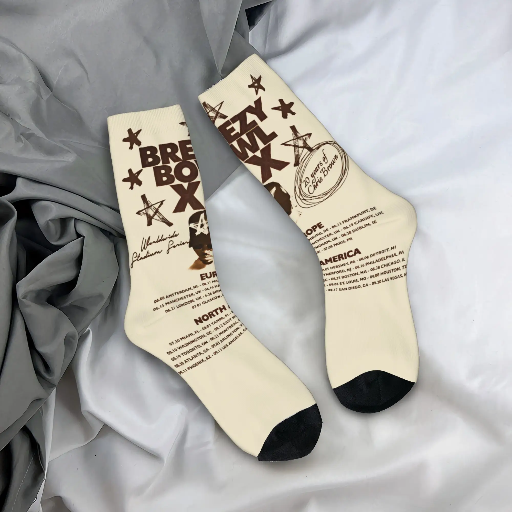 

Мужчины Женщины Chris Brown Breezy Bowl XX Tour 2025 Аксессуары Носки Гибкие носки Мягкие для спортивной одежды