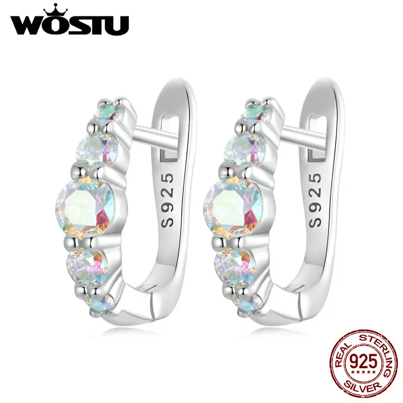 WOSTU 925 Sterling Silver arcobaleno zirconi fibbie per le orecchie 5 pietre orecchini a cerchio di dimensioni sfumate originali per le donne regali