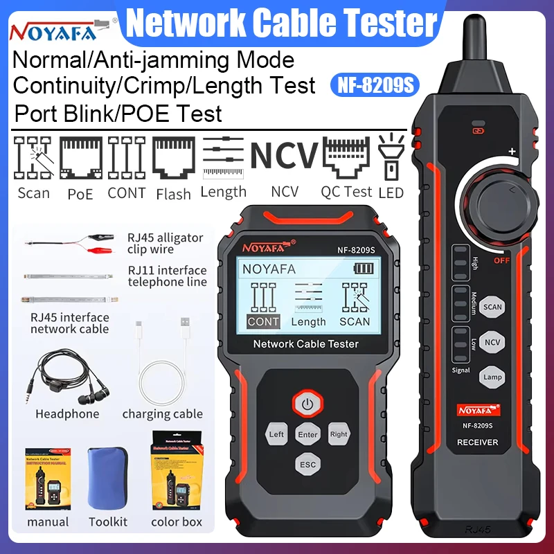 noyafa New NF-8209S LCD Network Cable Tester Wire Tracker PoECurrent Length cabl RJ45 Cable Tracker multifunctional tester Tool