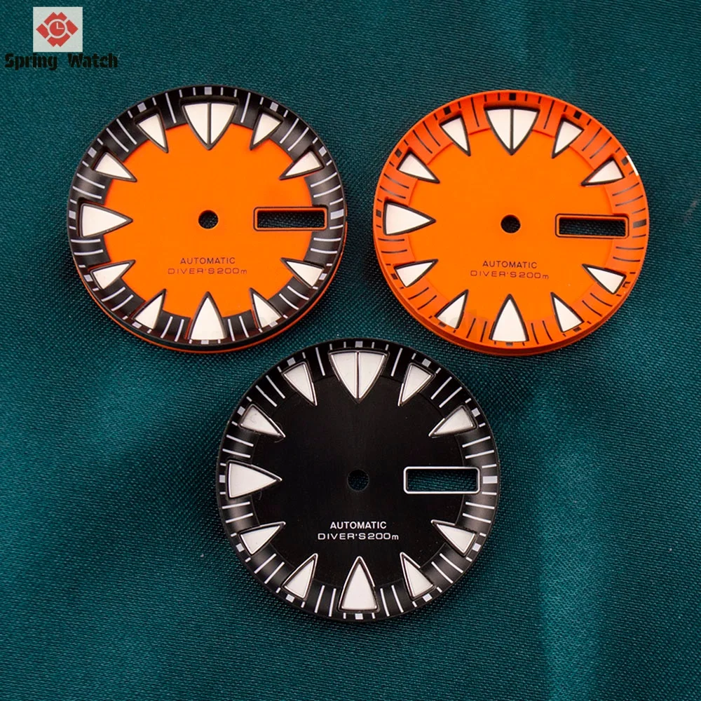 NH36 Watch Dial Hands Monster Tooth Style Design Suitable 28.5mm Dial for NH36 Movement Green Luminous Dial Hands Accessories