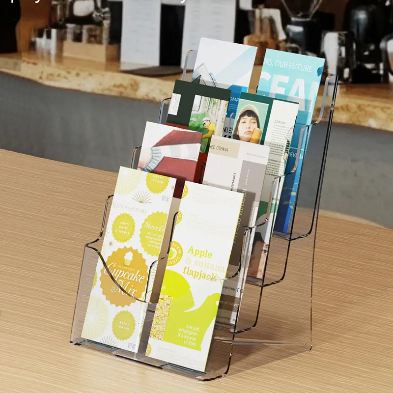 رف عرض كتيب أكريليك بزوايا مستديرة ناعمة - حامل كتيبات تجاري حديث وبسيط عالي الجودة