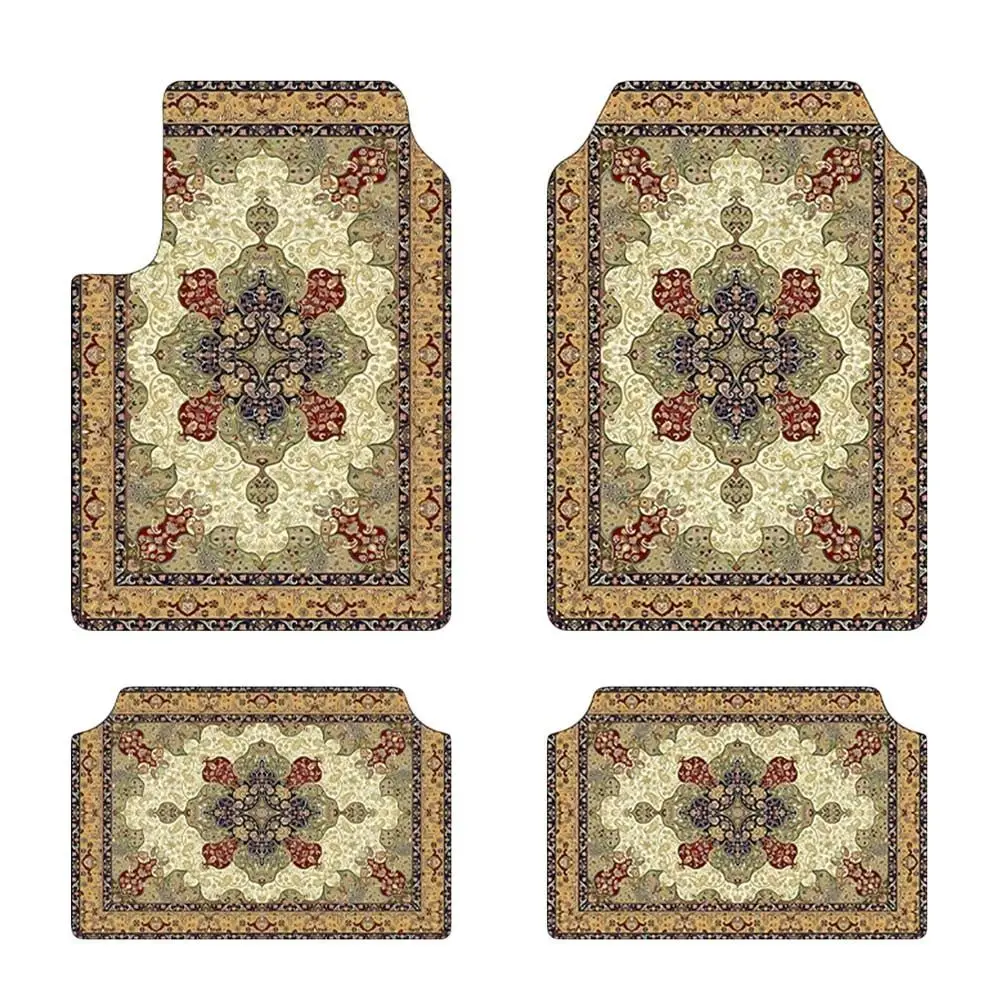 4Pcs/Set Retro Bohemian Car Floor Mats Rubber Back Heavy Duty Car Carpet Car Decoration Car Accessories for Front Rear Seats
