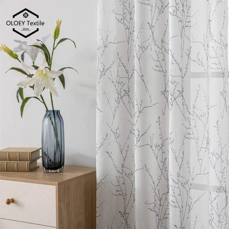 

Japan Style Sheer Curtains for Kitchen Living Room Tulle Curtain for Windows Linen Cotton Look Ready-made Fabric Finished Yarn