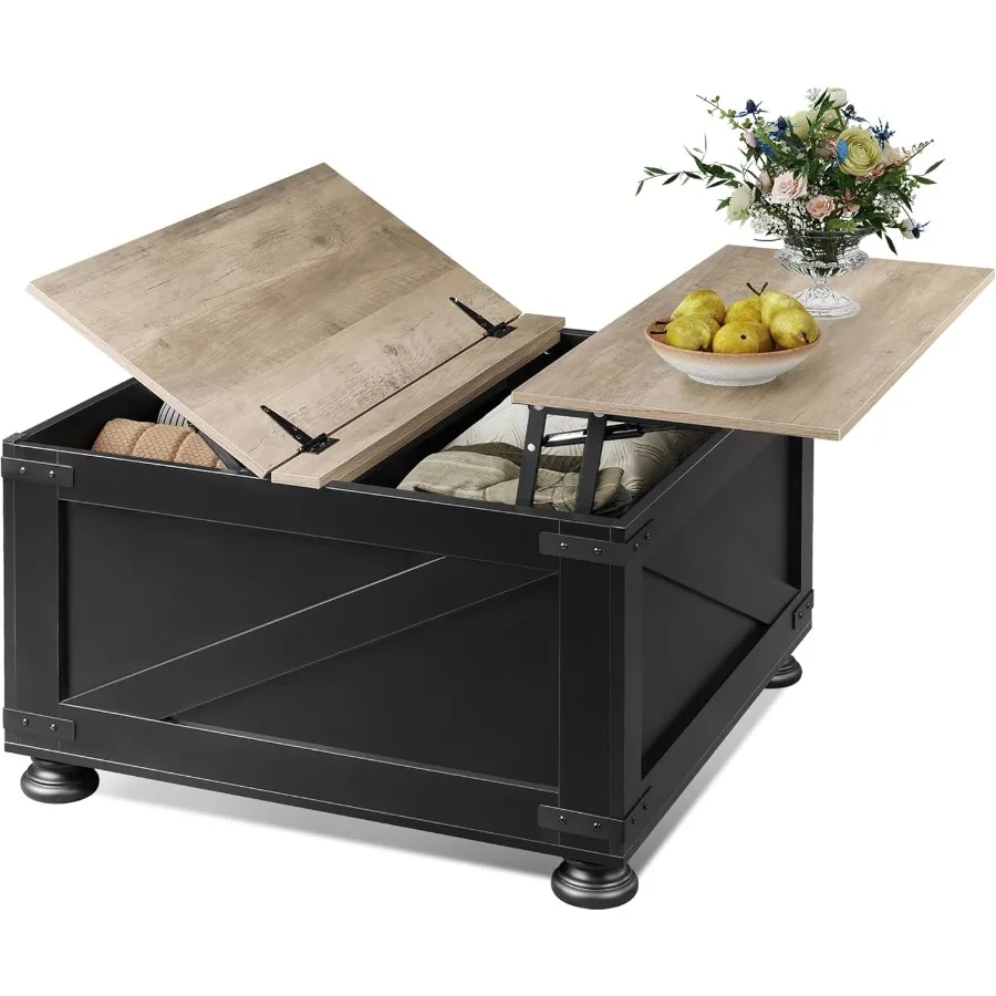 

Farmhouse Lift Top Coffee Table with Storage 31.5 Square Center Table Flip-Top Hidden Compartment Wood-Grain Coffee Table for L
