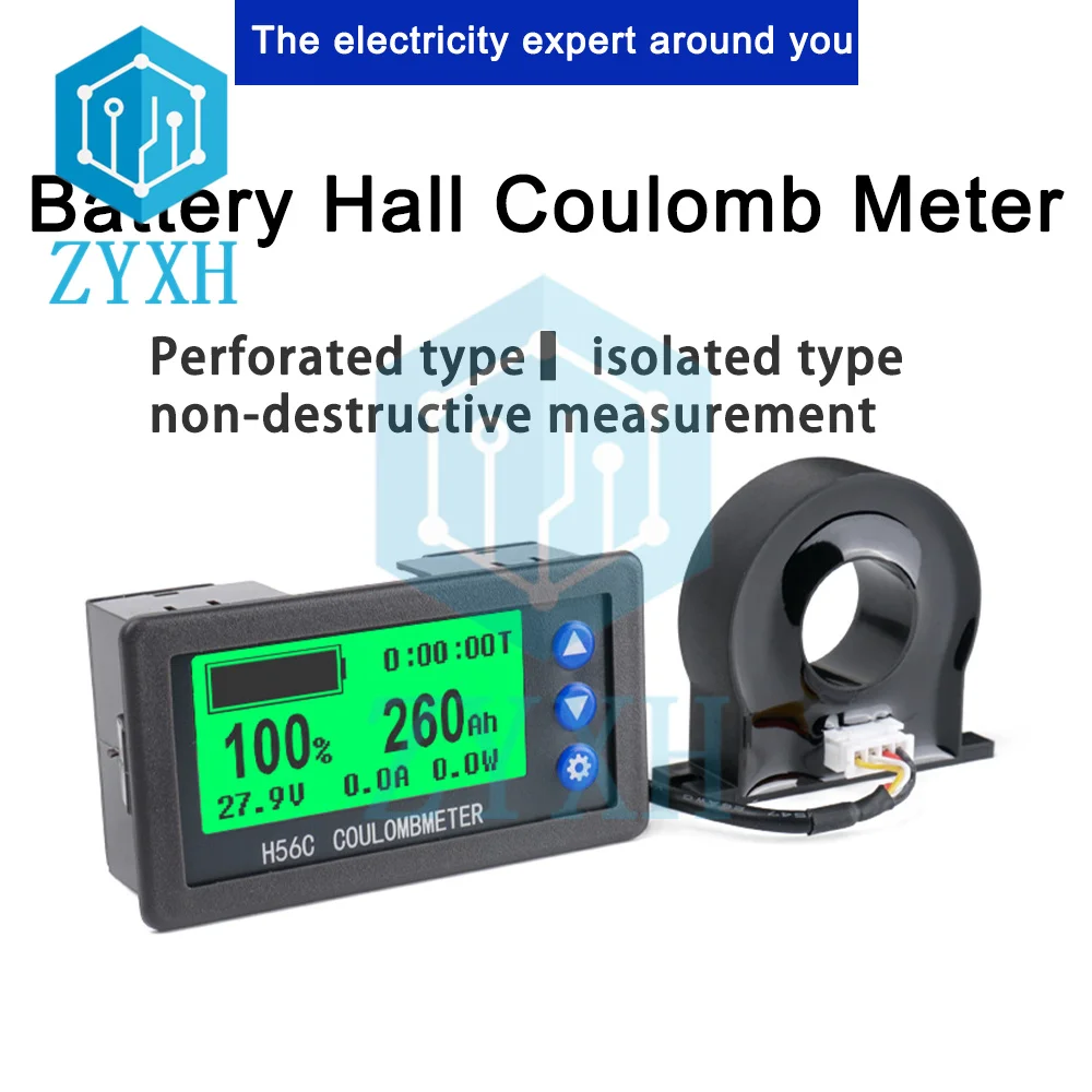 Battery Monitor LCD Hall Coulomb Meter 100V 50A 100A 200A 300A 400A 500A Lifepo4 Lead-acid Li-ion Lithium Capacity Power Display