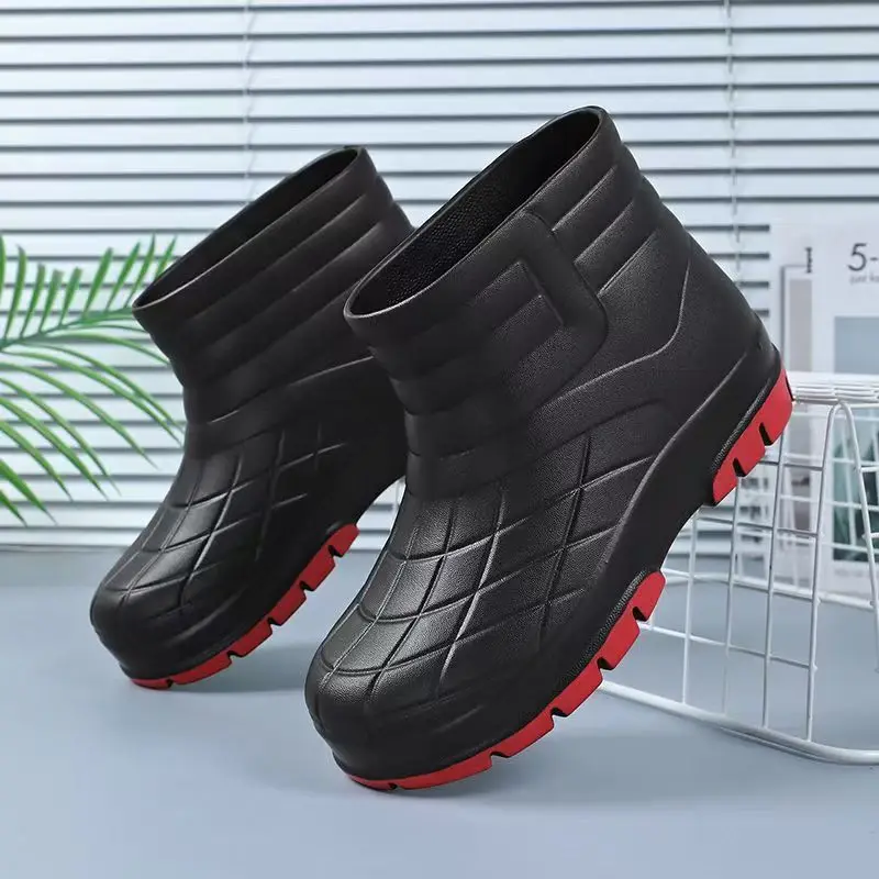 

Men's Thick Sole Ankle Rain Boots Four Seasons Lovers Round Toe Non Slip Waterproof Kitchen Work Shoes Garden Shoe Fishing Wader