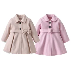 Girls Woolen Jacket Autumn Winter New Kids Warm Tweed Coat Toddler Windproof Thick Outerwear Children Solid Lapel Clothing