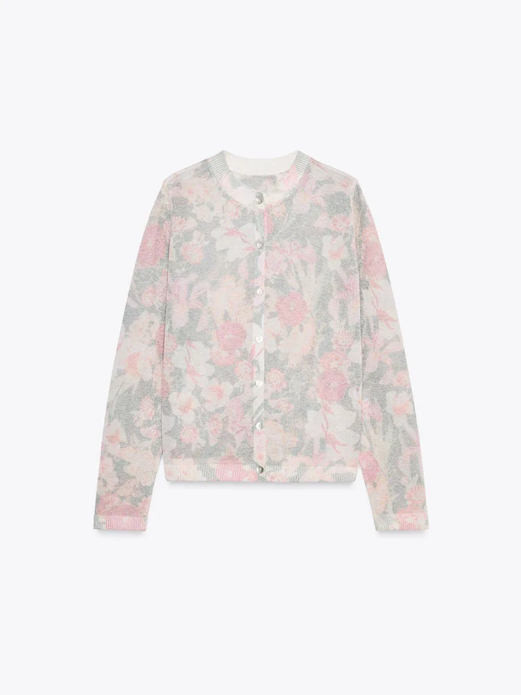 

Spring New Arrival Women's Knitted Long Sve round Ne Print Jaet Versatile Floral Design Commute Sle Regular Fit