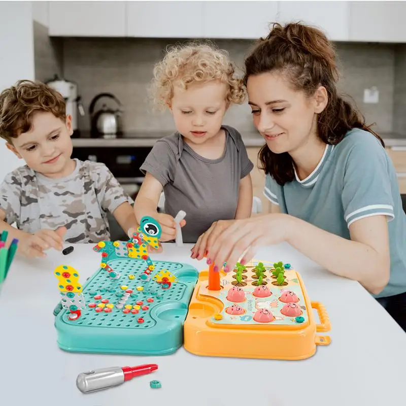 Kids Drill And Screw Set Mosaic Drill Set Storage Box Cute Drill Puzzle Toy Kids Drill Set STEM Drill Toy Creative Educational