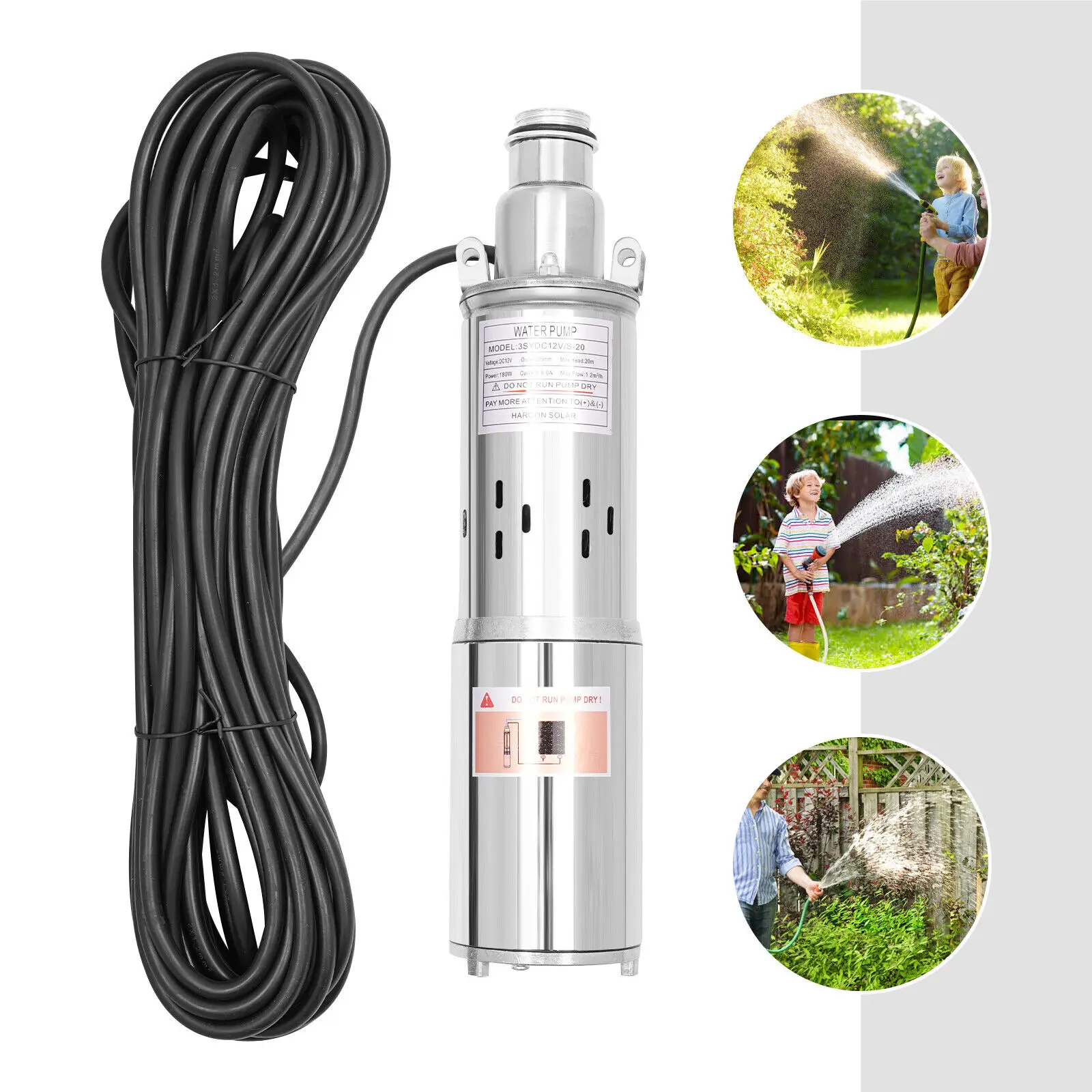 DC 12V 180W Submersible Water Pump max Flow 1.2M³/H Solar Energy Deep Well Pump