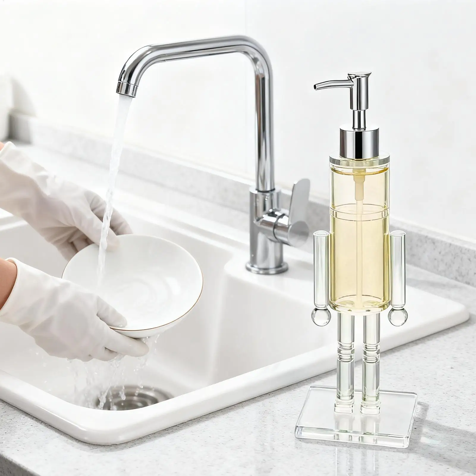 Nutcracker Soap Pump Dispenser Refillable Gel Liquid Container Transparent Lotion Bottle For Kitchen Hotel Home Countertop