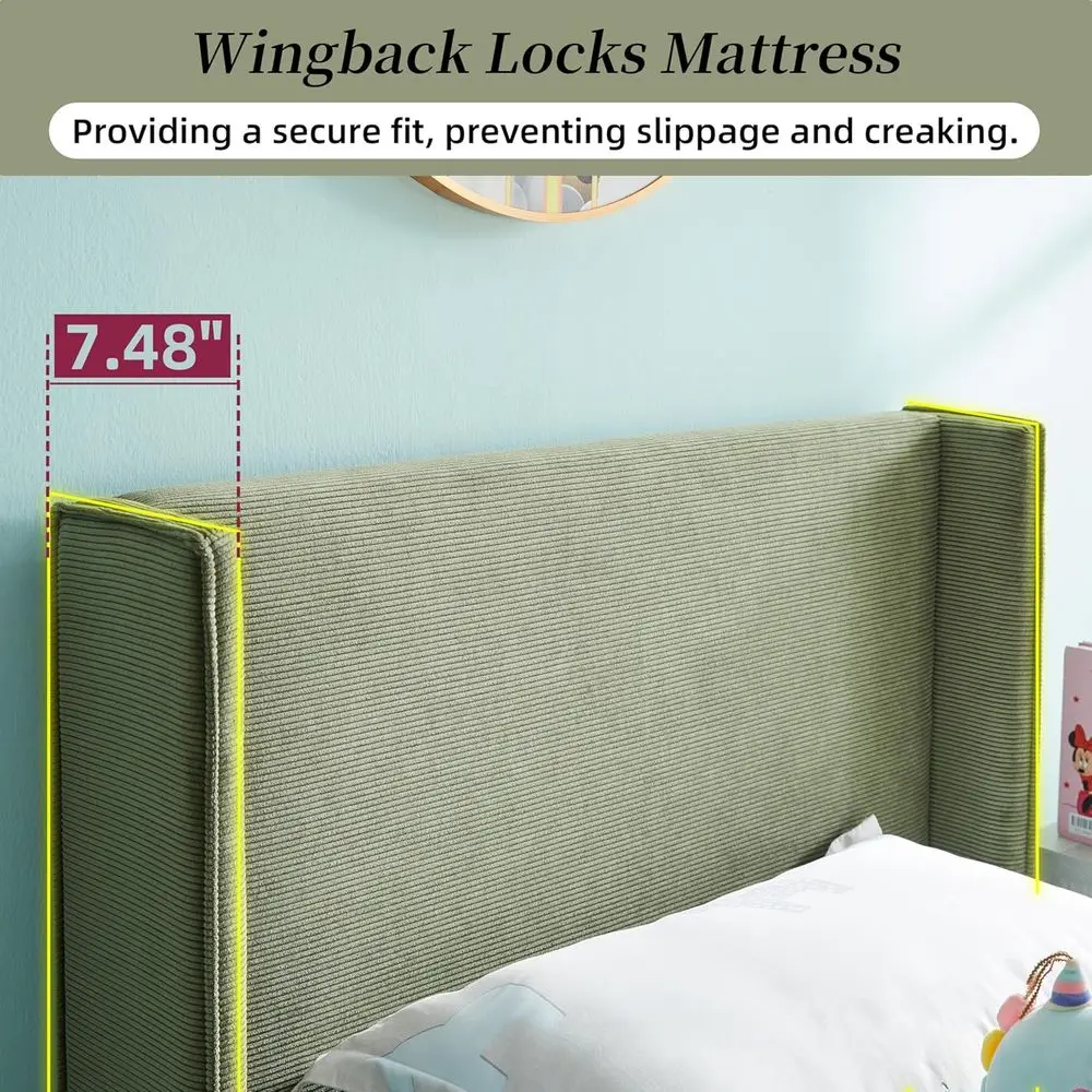 Современный каркас двуспальной кровати с мягкой обивкой Wingback и вельветовой тканью, местом для хранения под кроватью, опорой из деревянных планок, пружина коробки не требуется,