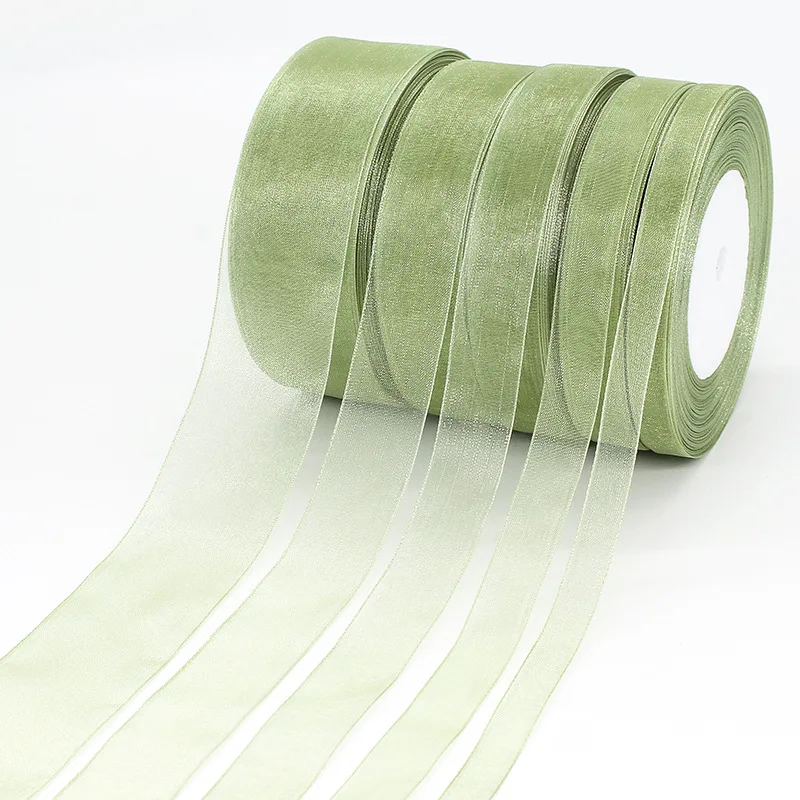 Image of 45 Meter/Rolle Transparentes Chiffon-Band Salbeigrünes Organza-Band Geschenkverpackung Dekoration Hochzeitssträuße Party-Kranz Spitzenstoff