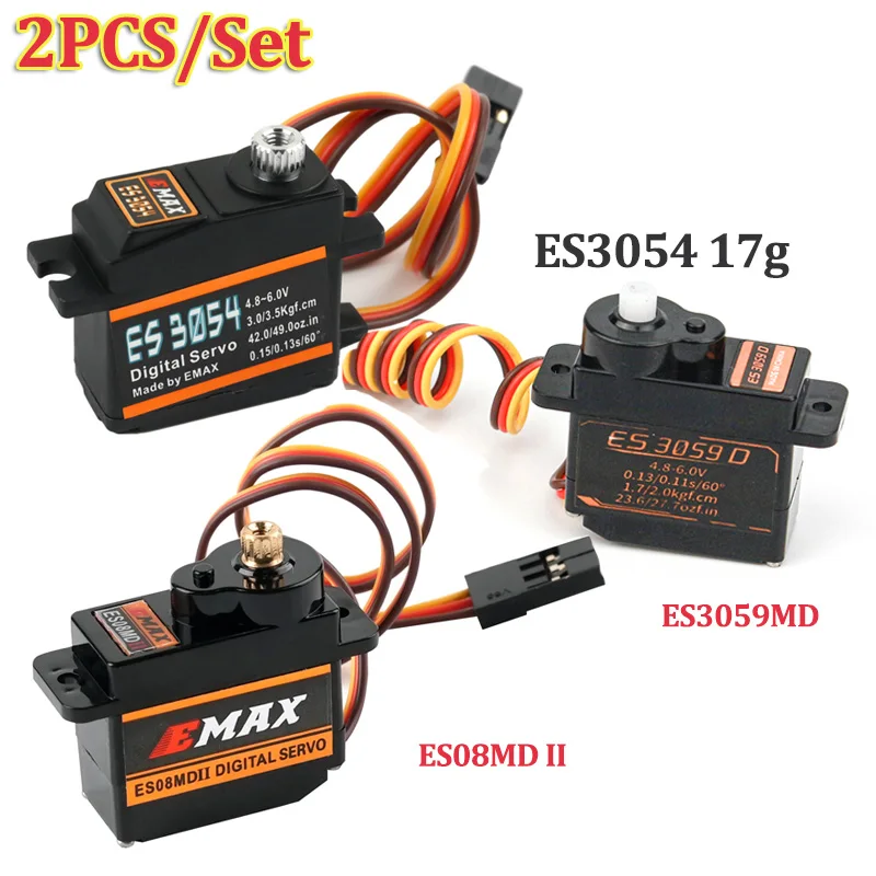 

2 шт. EMAX ES08MD II 12 г цифровой серводвигатель с металлической шестерней ES3054 17 г высокоточные детали сервопривода ES3059MD 9g для самолетов с фиксированным крылом