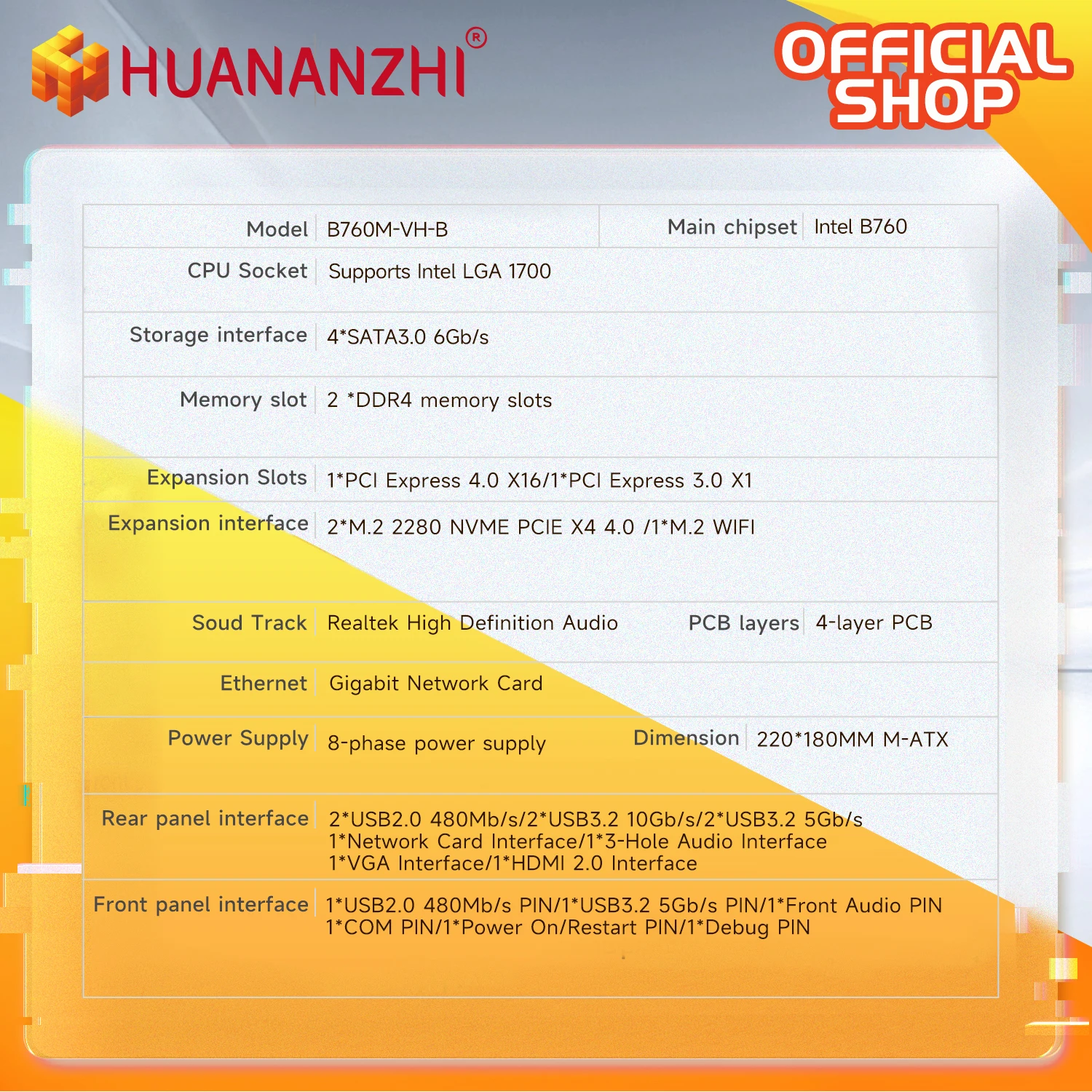 Placa base HUANANZHI B760M VH-B M-ATX DDR4 compatible con 12 13 Gen B760 Intel LGA 1700 CPU 12100F 12400F 12490F 12600F 12700F 13600F